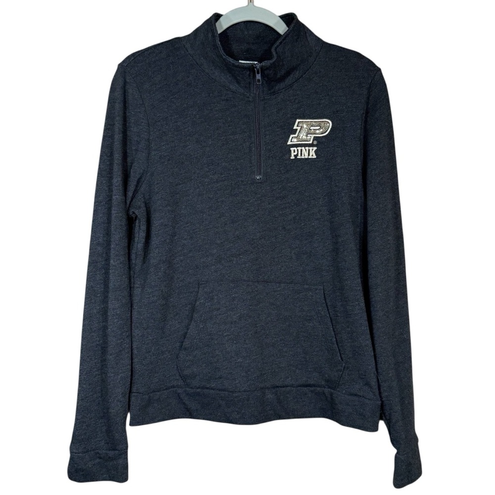 Victoria’s Secret Pink 1/4 Zip Black With Gold Boilers Pull Over Size M